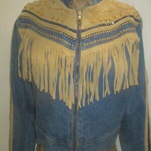 vintage isabella sole amazing embellish jeans leather  jean jacket  size XS